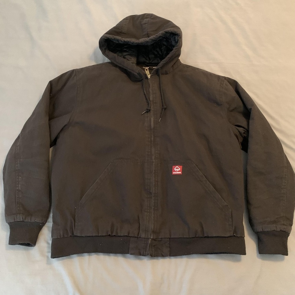 Wolverine Jacket Mens‎ XL Black Canvas Hooded Bomber Full Zip Workwear Insulated